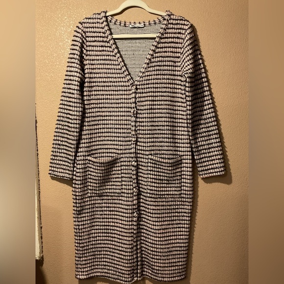 Zara Blogger Favorite Tweed Pink Longline Button Front Preppy Classy Cardigan C8 - Picture 1 of 4